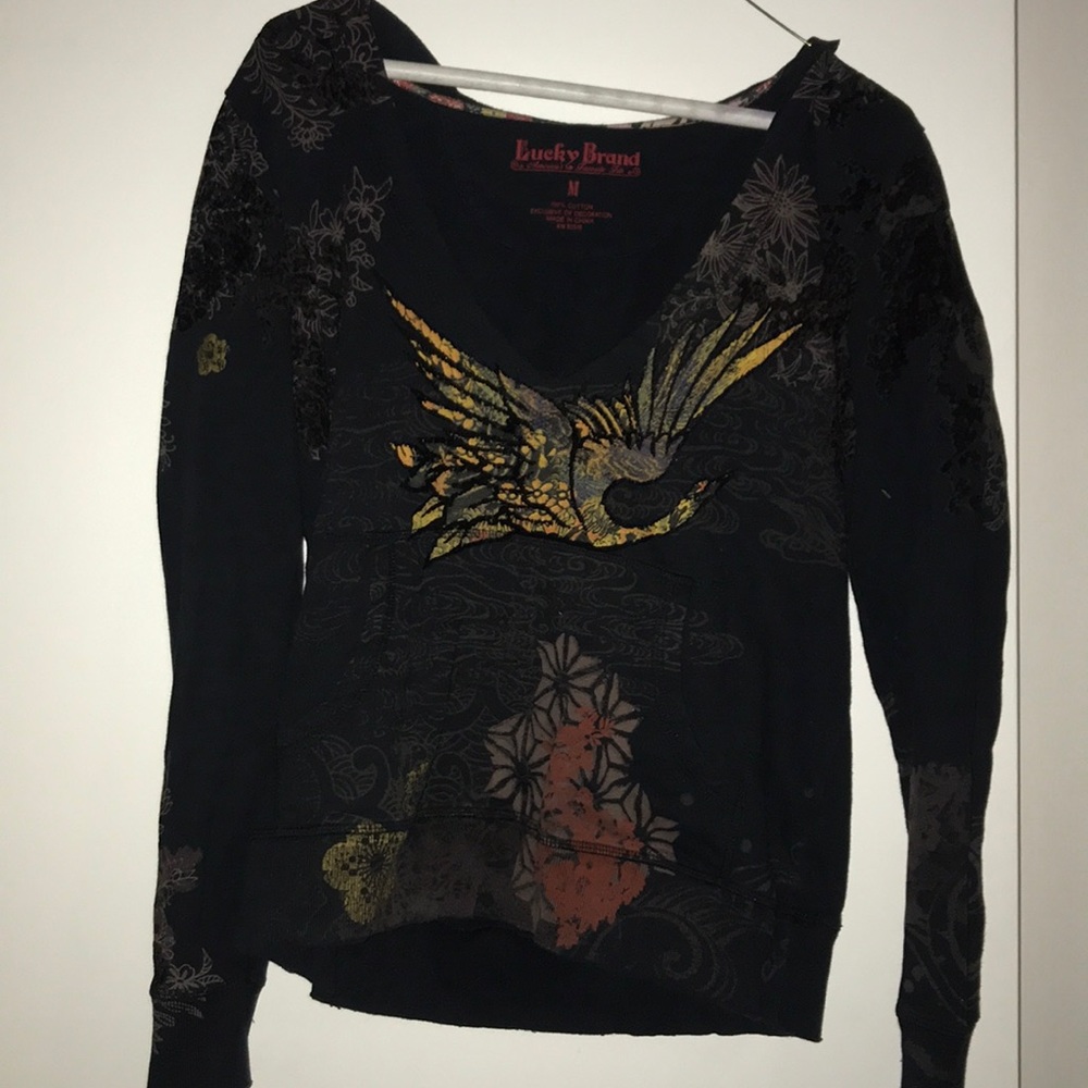 Embroidered lucky brand hoodie